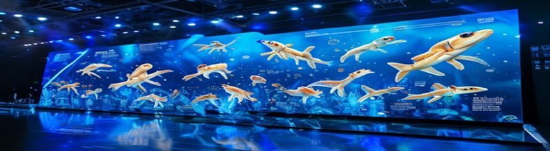 91蝌蚪2026夏季版本发布现场，靛蓝主题视觉大屏展示新功能界面，科技感十足
